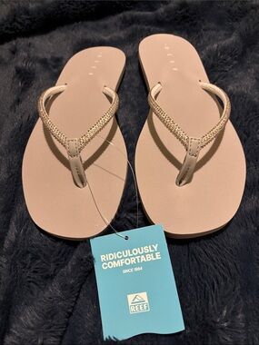 Reef Women’s Beige Flip Flop Sandals with Gold Embellished Straps
